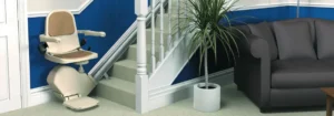 Stairlift positioned at the bottom of stairs in a Bristol home