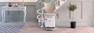 Hands On Stairlifts curved stairlift in use in a South Wales home