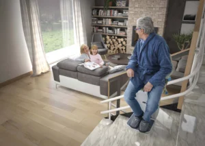 Hands On Stairlifts installation in Bristol with elderly person and grandchild
